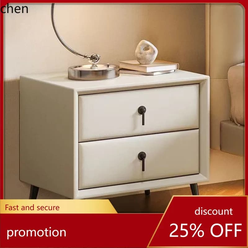 HT Solid Wood Cream Style Smart Bedside Table Simple Modern Rock Board High-end Bedside Table