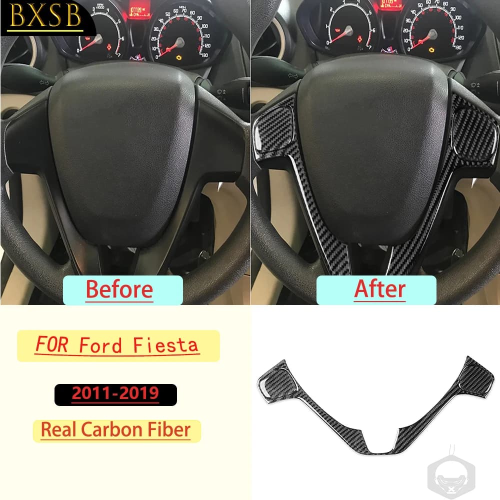 Real Soft Carbon Fiber For Ford Fiesta 2011-2019 Car Steering Wheel Frame Trim Customizable Car Stickers Interior Accessories