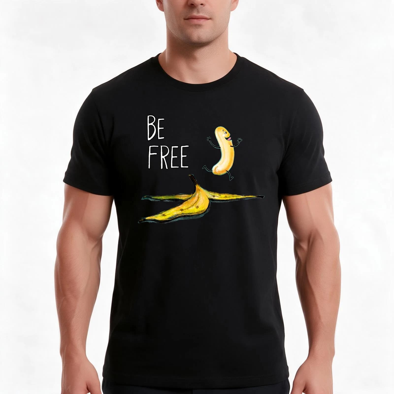 Be Free Banana by Kaz T-Shirt, Summer Casual Cotton Tee, Oversized Streetwear Tops, Vintage Graphic Print, Unisex Men Women
