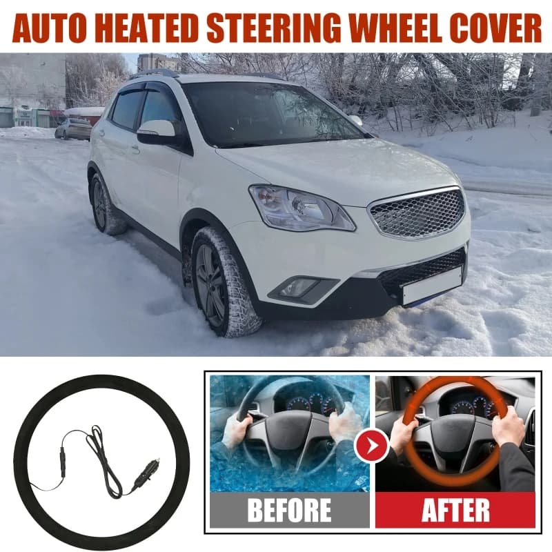 U13C Heated Steering Wheel Cover Elegant Design Universal for 14.5-15.5" Vehicle