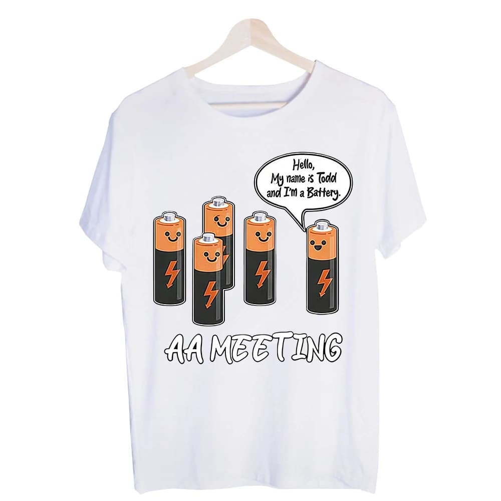 Men's Battery Meeting Graphic Tee, Short Sleeve Crew Neck T-Shirt for Casual Daily Wear