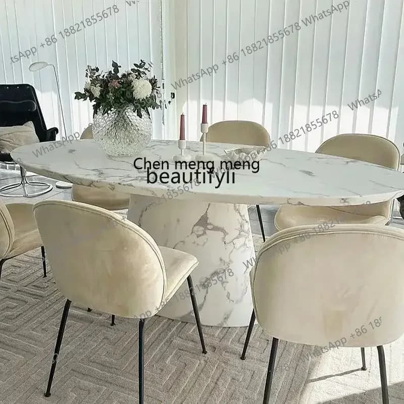 182QItalian Marble Ellipse Dining Table Nordic Natural Marble Dining-Table Marble Ellipse Dining Table round Table