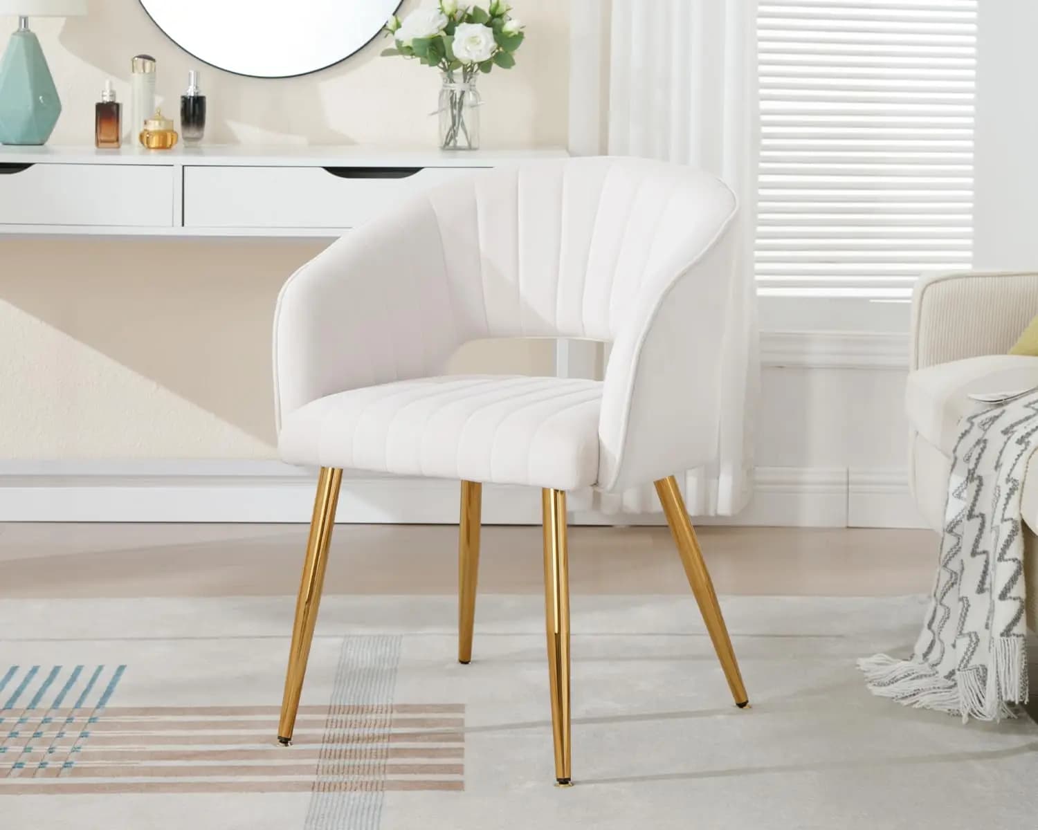 Velvet Desk Chair Upholstered Tufted Chairs Dining Chairs 1 PC & Cream