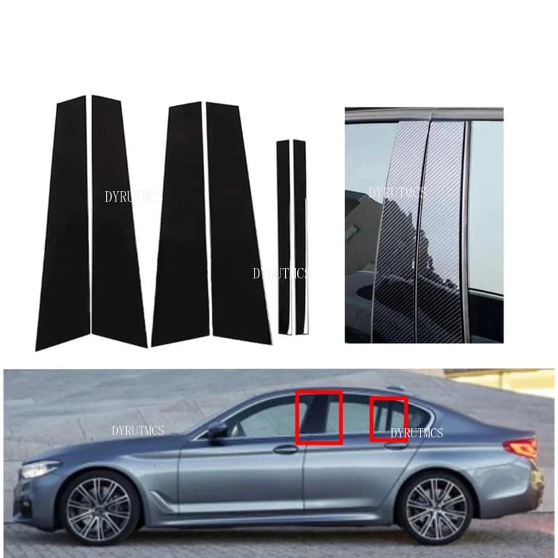 Glossy Black  Window Door Deal B C Pillar Post Cover Sticker Fit For BMW 5 Series G30 G31 2017 2018 2019 2020-2023 Carbon Fiber