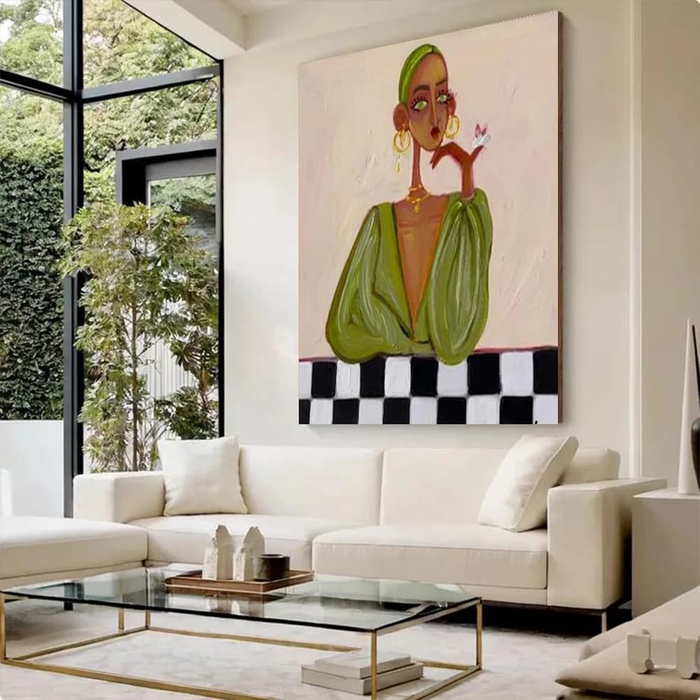 Modern Abstract Oil Painting on Canvas 100% Handmade Lady Wall Art Picture Home Living Room Decor Image Original Artwork