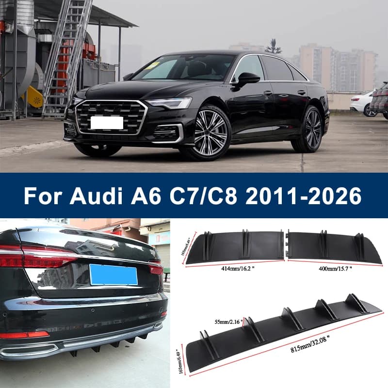2-Segment Shark Fin Rear Diffuser For Audi A6 C7 C8 2011-2026 2012 2013 Rear Bumper Lip Splitter Chassis Spoiler Tuning Parts