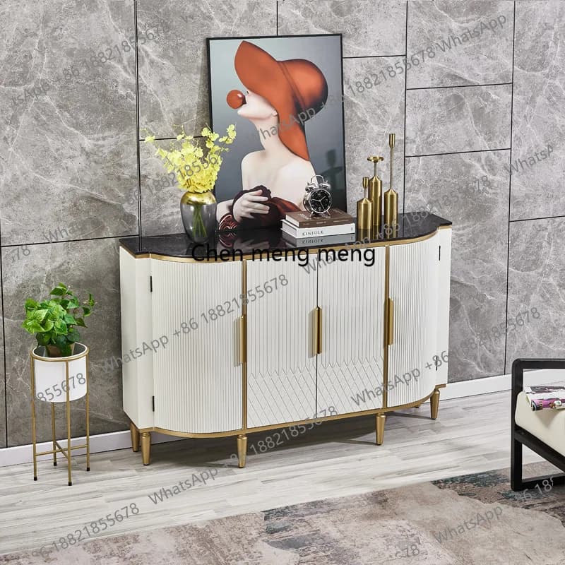 Light luxury rock slab door cabinet Solid wood dining side cabinet Living room wall storage cabinet
