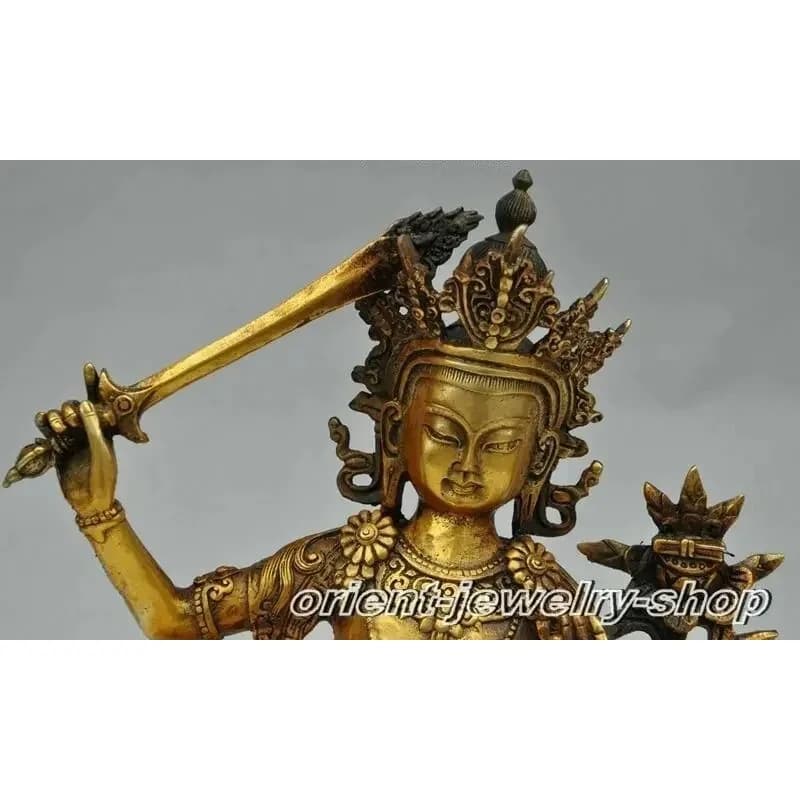 Old tibet buddhism bronze gilt Manjushri Bodhisattva hold Sword buddha statue