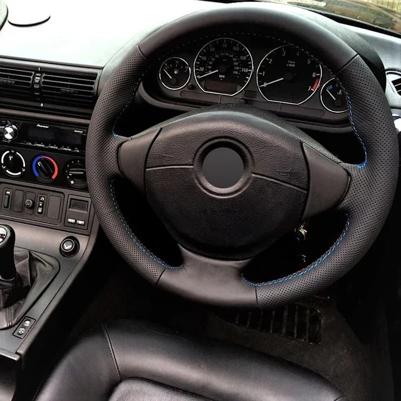 Alcantara Steering Wheel Cover Real Leather M Colors Thread Steering Wheel Wrap Car Accessoires for BMW 5 SERIES E39 M3 Z3 E36/8