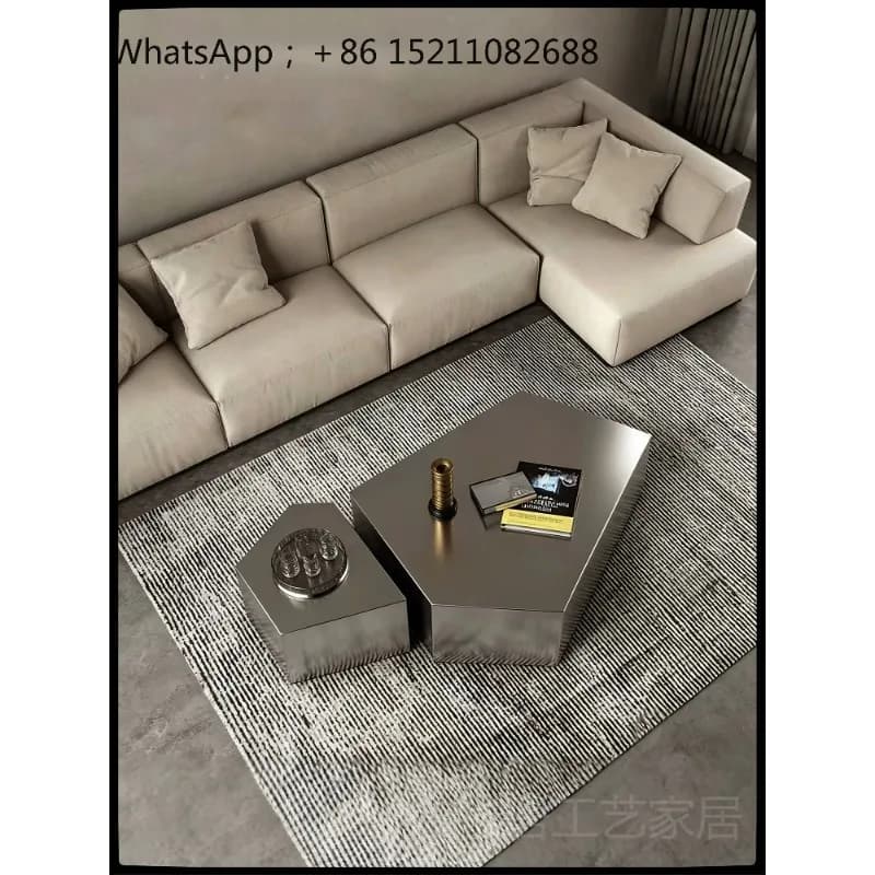 LLY modern simple stainless steel art geometric coffee table living room light luxury irregular coffee table