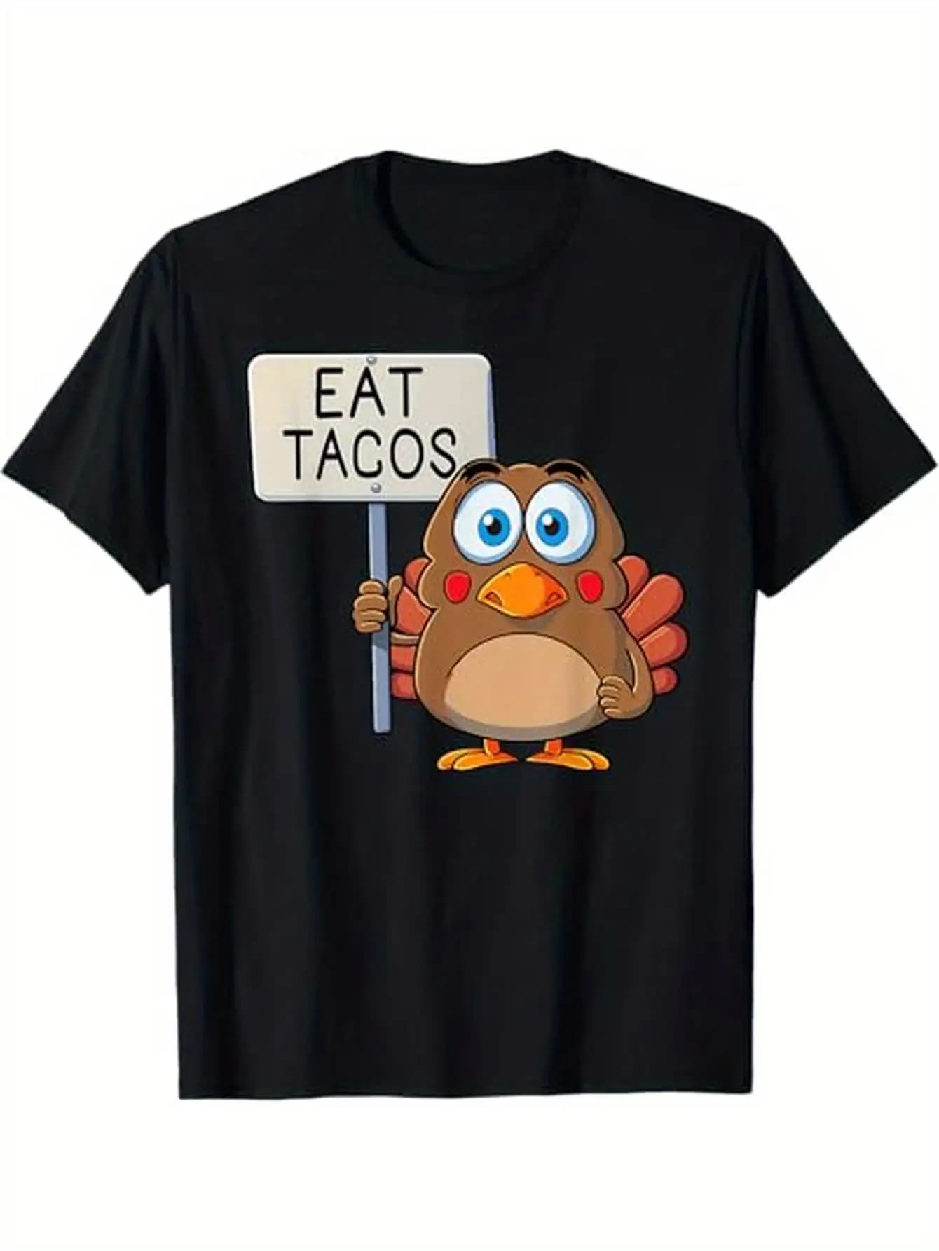 Funny Thanksgiving Turkey Eat Tacos T-Shirt Halloween Thanksgiving Christmas Gifts for Friends FamilyBlack