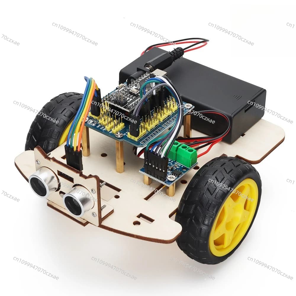 Smart Car Robot Starter Kit Creative DIY, Drawable Rod Wooden Chassis Programmable