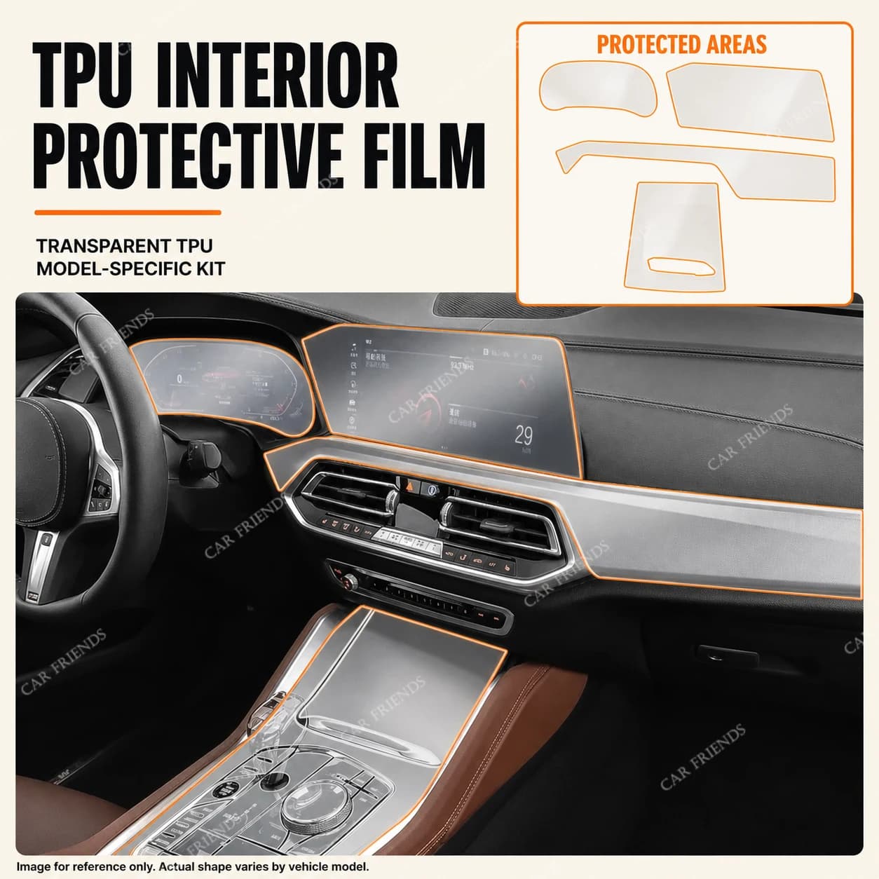 For BMW X5 X6 X7 2021 2022 Transparent TPU Interior Protective Film Center Console, Touch Screen, Gear Panel, Door Window Switch