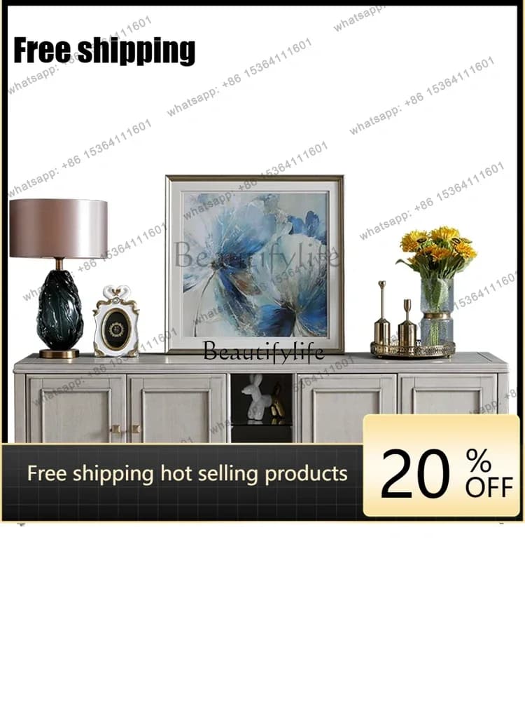 Factory Customization American Country Retro Affordable Luxury Solid Wood TV Floor Cabinet Cherrywood TV Cabinet Retro White