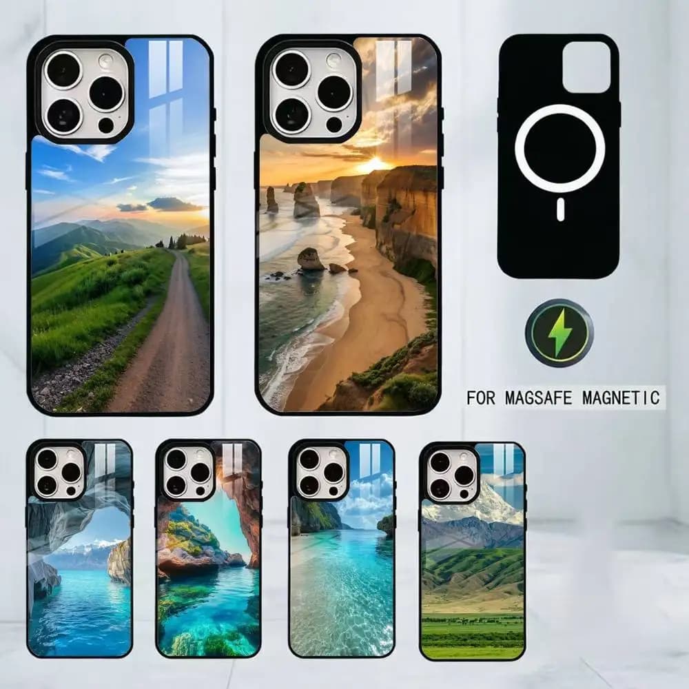 Landscape Phone Case For iPhone17,16,15,14,13,12,11 Plus,Pro Magnetic with Magsafe Wireless Charging