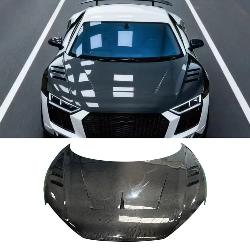 1016 Style Carbon Fiber Front Hood for Audi R8 2017-2019 Front Bumper Hood Air Vent Cover Engine Bonnet Car Bodykit