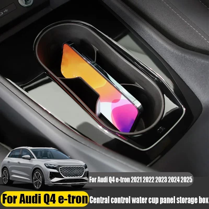 For Audi Q4 E-tron 2021 2022-2025 Center Console Cup Holder Panel Storage Box Car Interior Organizer Modification Accessories