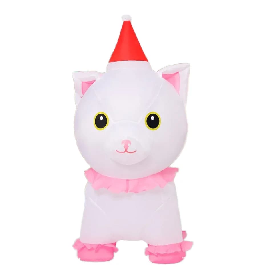 5 FT Cute White Cat Christmas Inflatables Yard Lawn Garden Decorations with Built-in LEDs Party Decorations