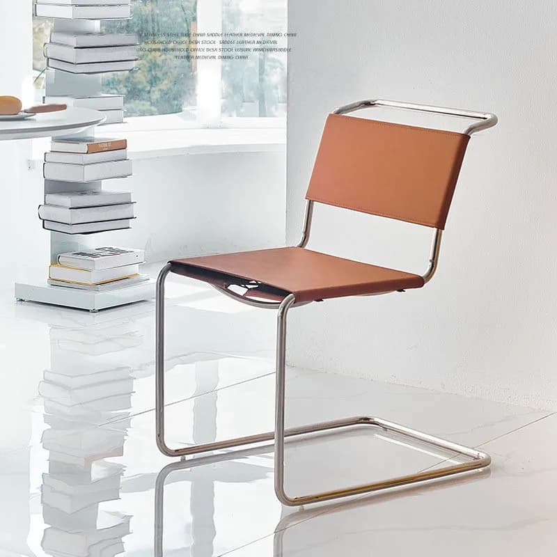 Joylive Stainless Steel Pipe Chair for Home Living Room Saddle Leather Back Seat Leisure Negotiation Chair