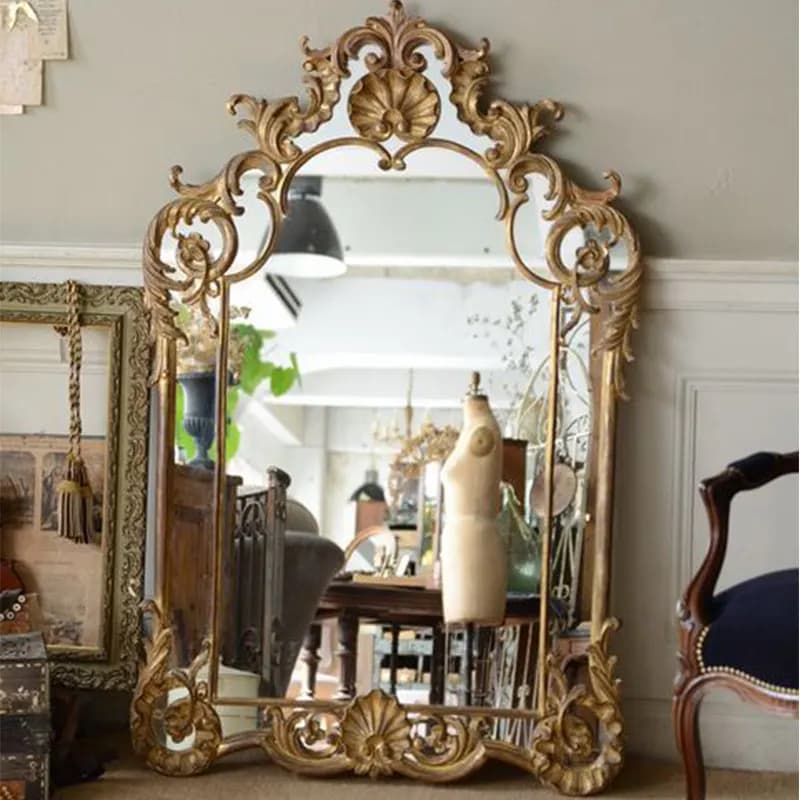French retro special-shaped wall-mounted decorative mirror, entrance wall-mounted fireplace mirror, European desktop