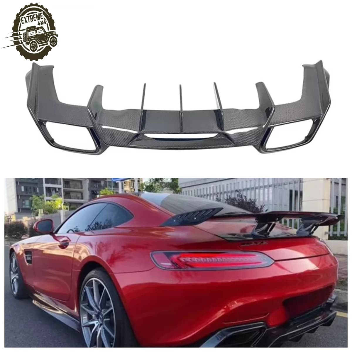 Renn Style Carbon Fiber Rear Bumper Lip DIffuser Spoiler for Mercedes Benz AMG GT GTS C190 Body Kit