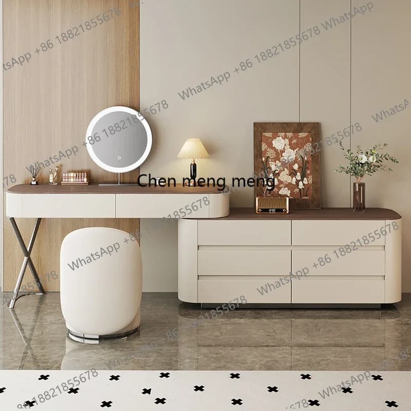 RR Wooden Brown Vanity Table Dest Europe Simple Long Modern Makeup Vanity Desk Mirror Drawer Tocador De Maquillaje Furniture