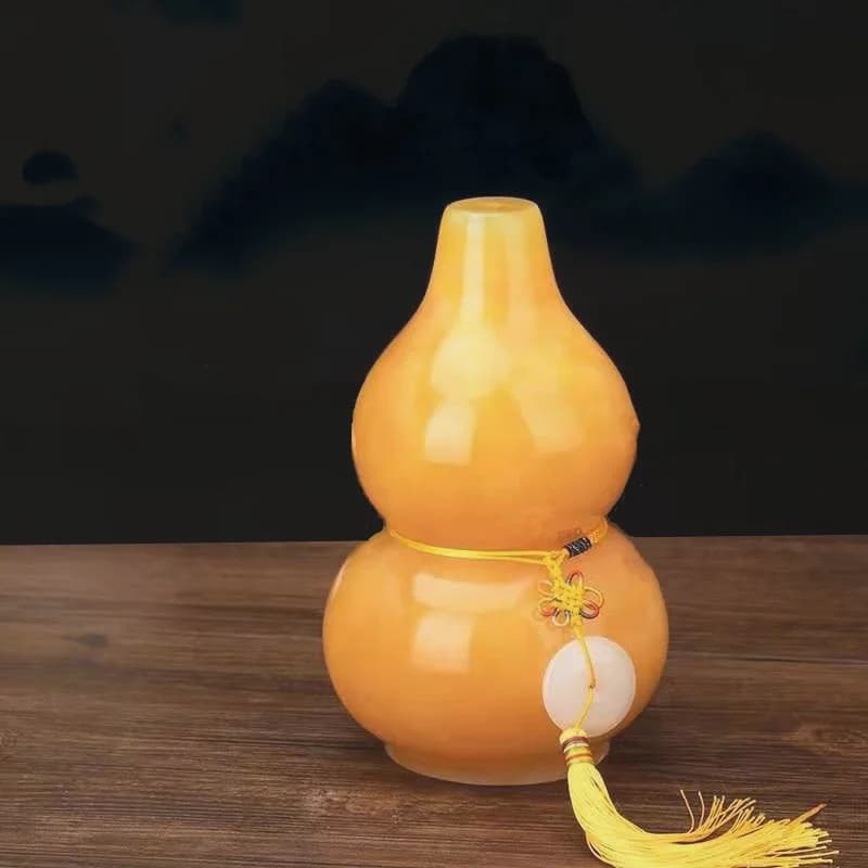 Chinese Yellow Jade Gourd Carving Ornament Feng Shui Wealth Handicraft Home Decor Modern Exquisite Handicraft