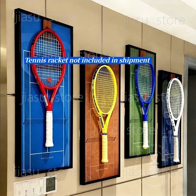 Vertical Tennis Racket Display Frame Wall Hanging Rack Holder Tennis Court Background Sports Wall Decor for Living Room Gym