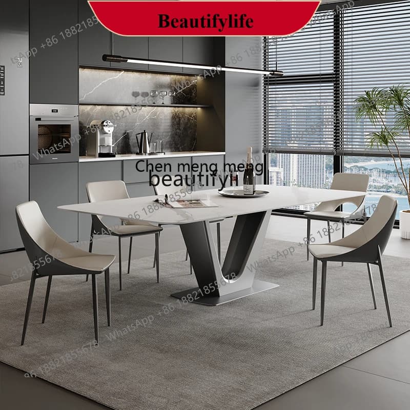 z183 Slate dining table Italian dining room living room  table rectangular stainless steel  table and chair combination