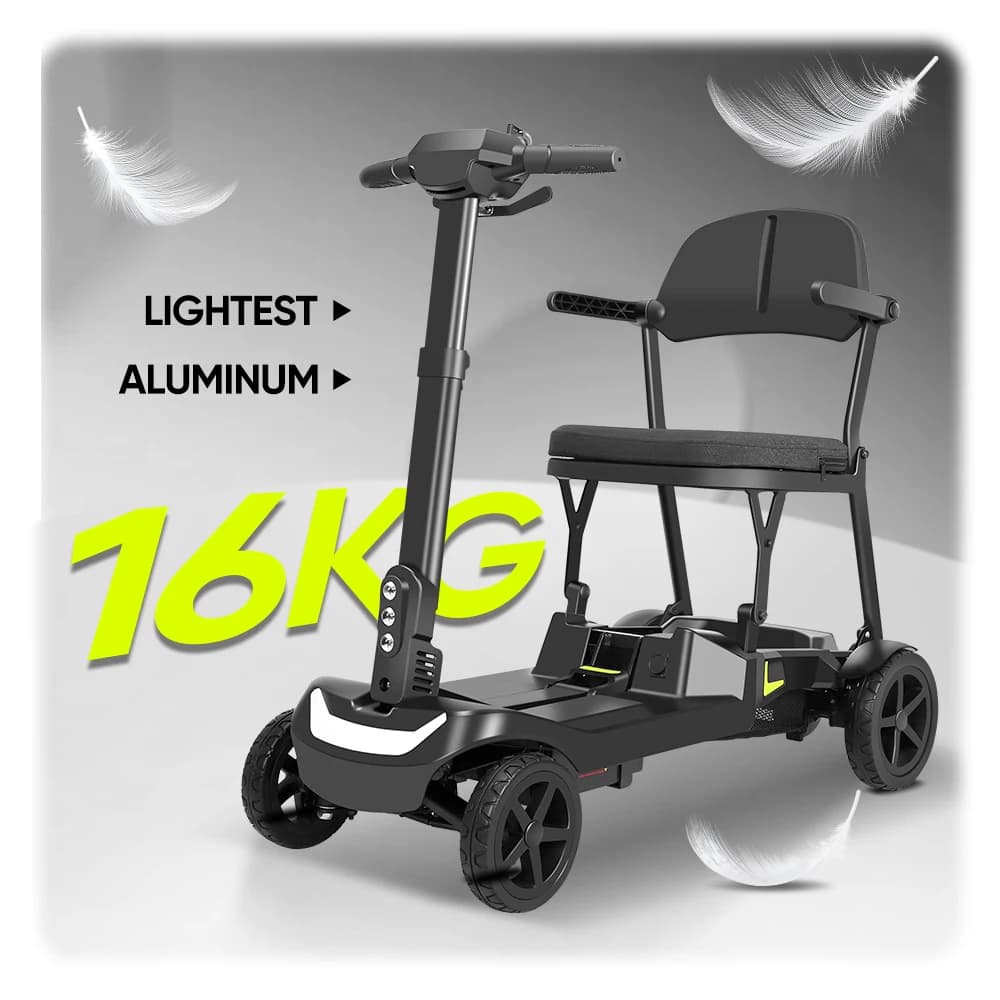 Perfcare E985S Ultra Portable 16kg Mobility Scooter Brushless Motor Dual Lithium Battery 4 Wheel Electric Scooter for Adults