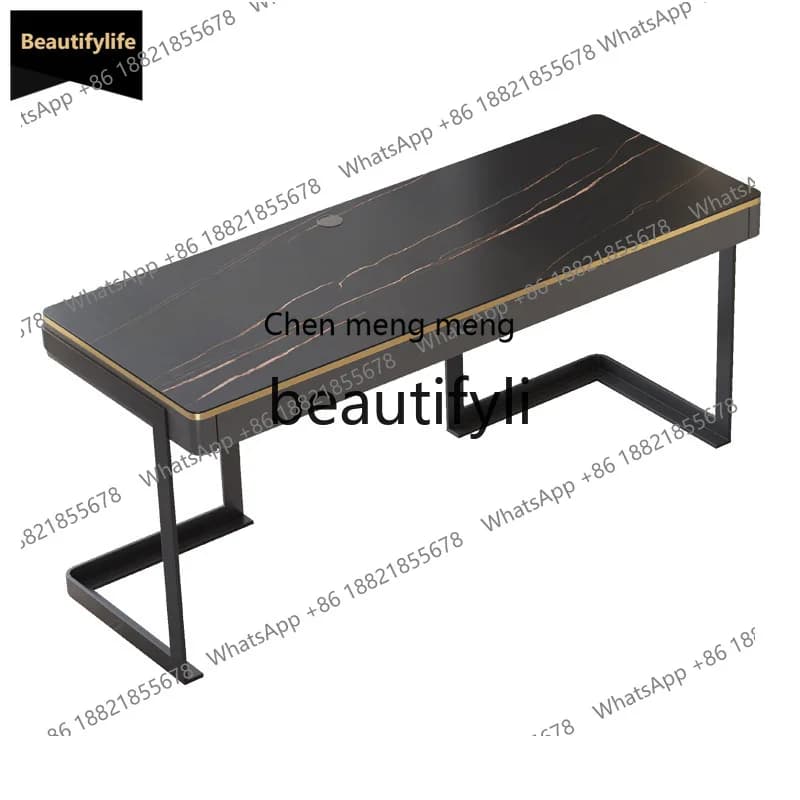 GG Light Luxury Rock Board Bedroom Desk Minimalist Solid Wood Study Computer Small Apartment Writing Desk
