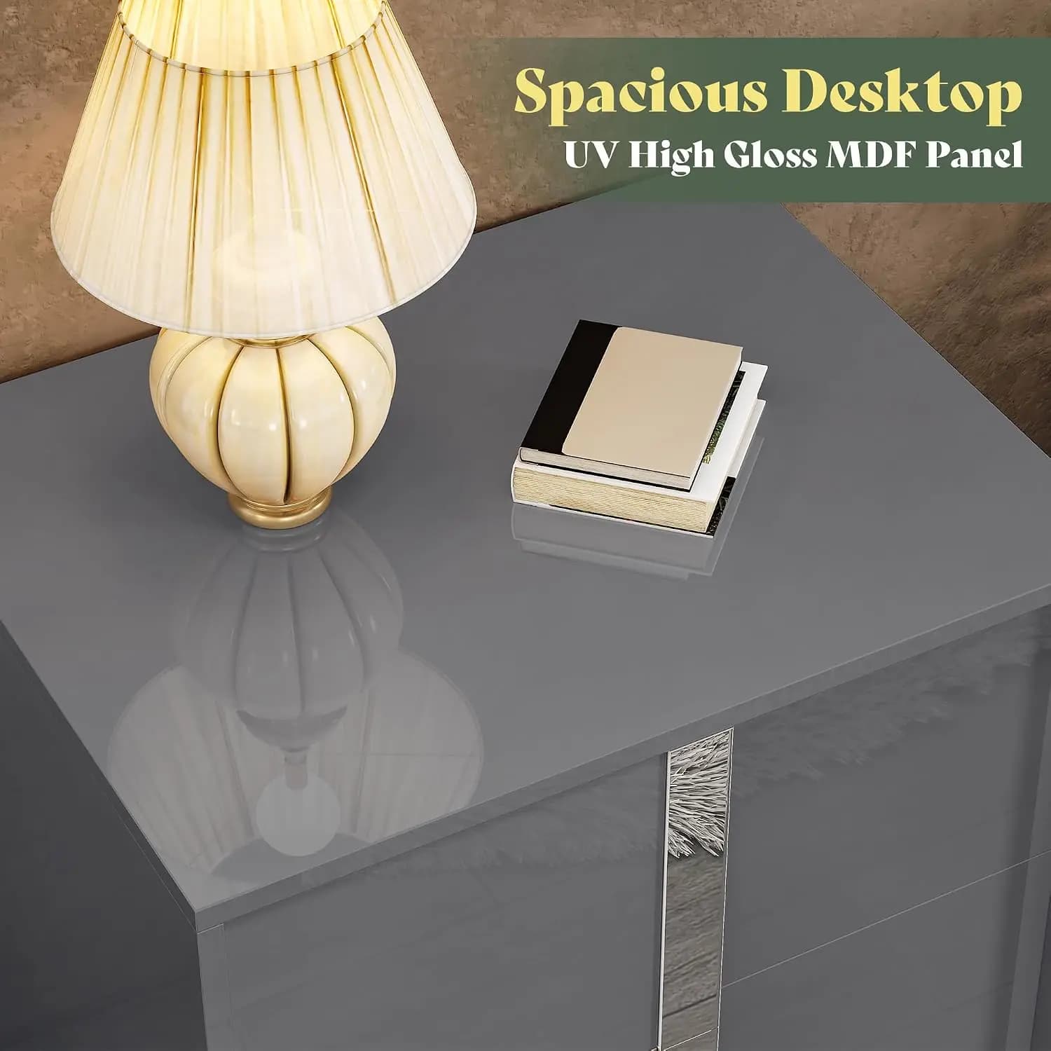 Modern Nightstand Set of 2, 23.6" End Table with 2 Drawers, Grey