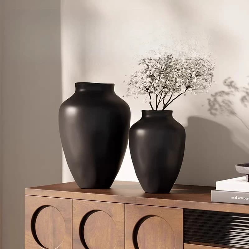 Wabi Sabi wind ceramic hydroponic vase medieval black and white matte flower arrangement retro entrance ornament
