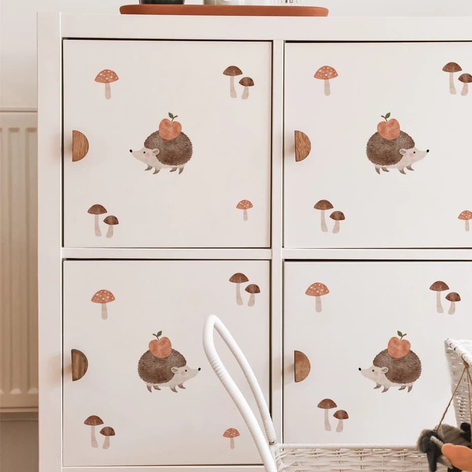 Boho Watercolor Cute Hedgehog Animals Mushrooms Wall Stickers for Kids Room Baby Nursery Room Wall Decals Home Decor
