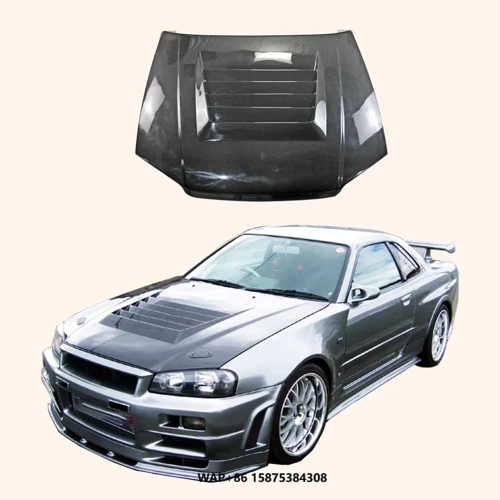 For Skyline R34 GTT Only NIS Style Carbon Fiber Hood Bonnet Body Kit