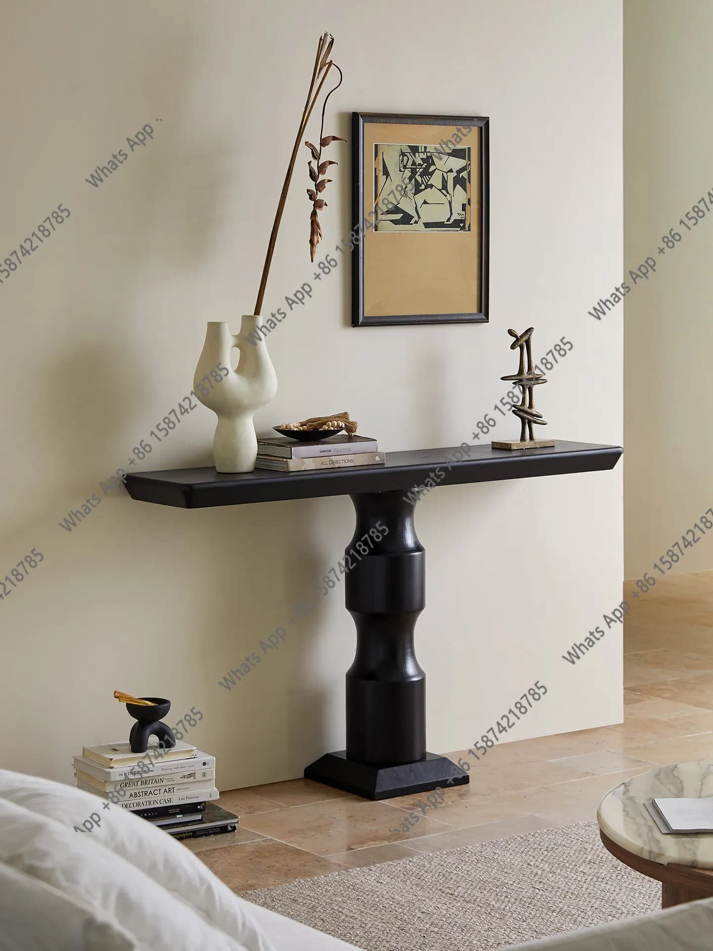 Solid wood entrance door entrance table living room long strip storage table minimalist narrow strip case end view display stand