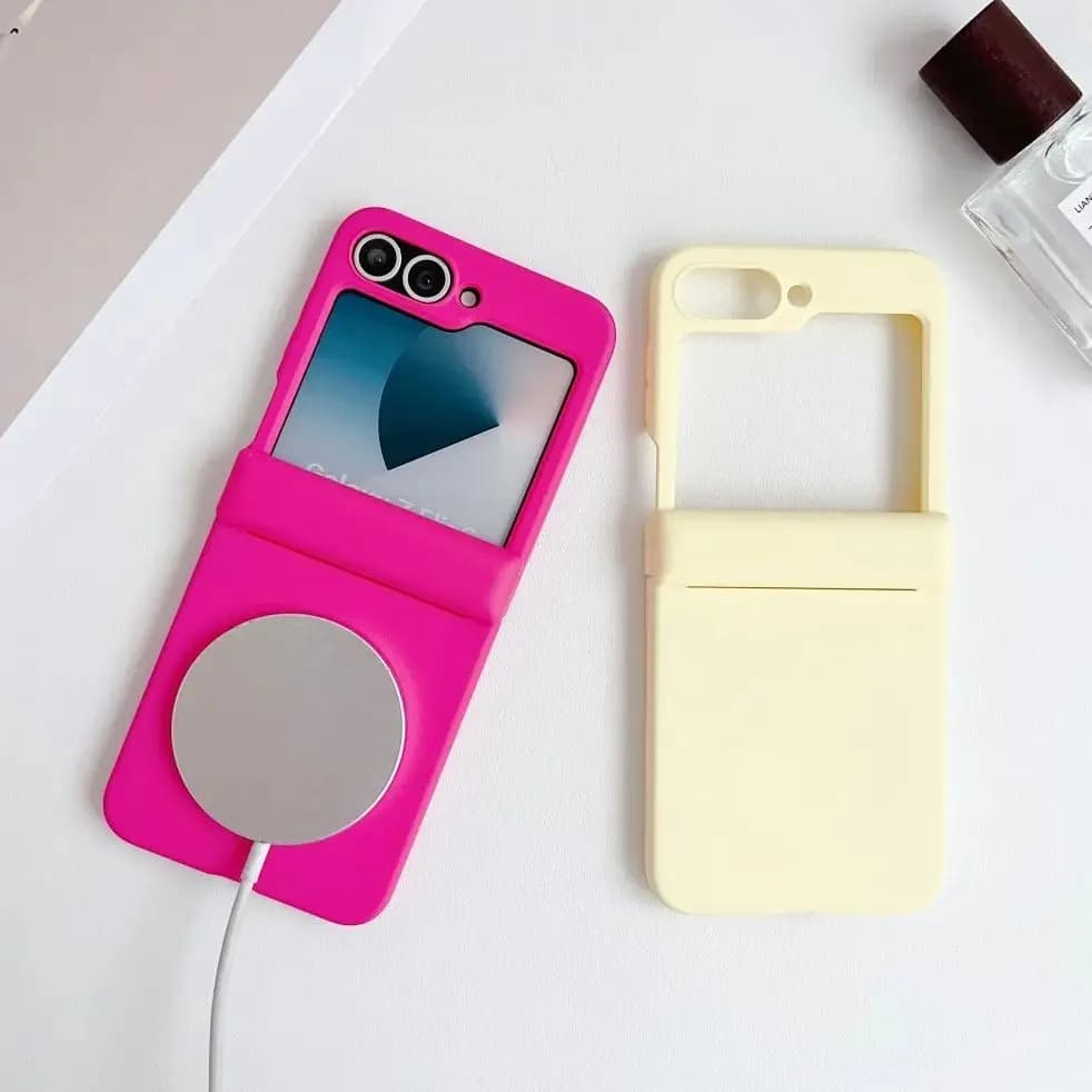 Solid Color For Samsung Galaxy Z Flip 5 6 7 FE 5G Magnetic Phone Case Shockproof Hinge Protective PC Hard Shell Back Cover