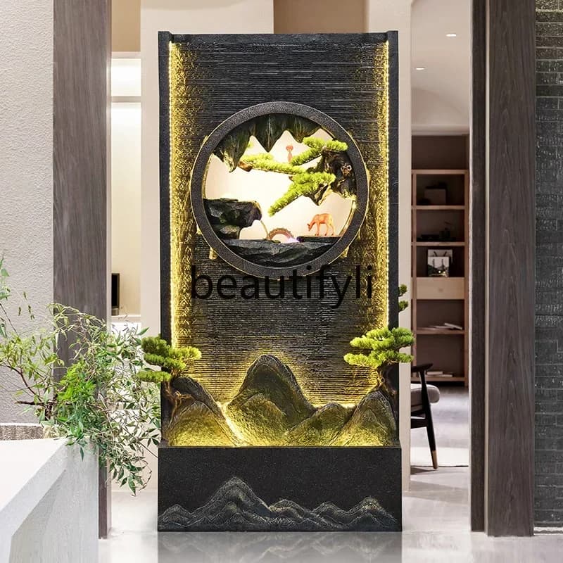 Large rockery water curtain wall running water screen hotel clubhouse entrance partition courtyard fountain circulating