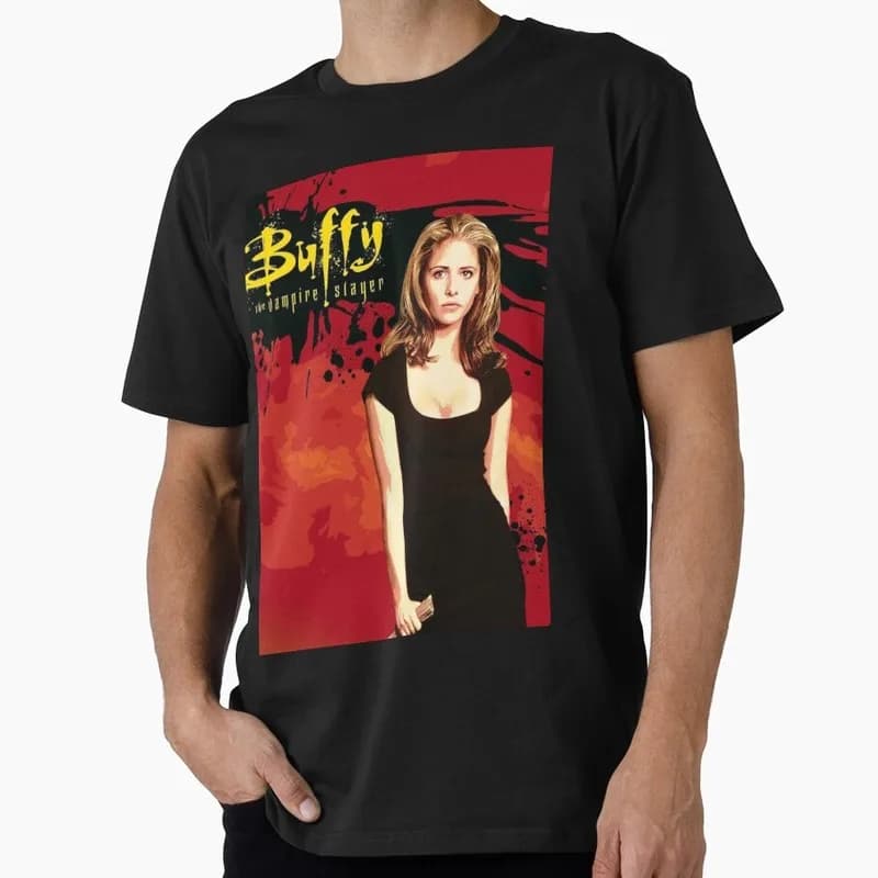 Buffy Inspired Graphic T-Shirt, 0811 Vintage Vampire Slayer Print Tee, Retro Horror Series Short Sleeve Casual Shirt US Size Top