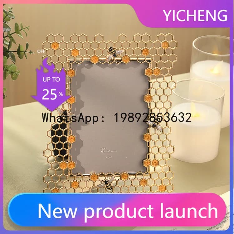 SLT French-style alloy photo frame stand, high-end desktop gold modern hollow bee stand
