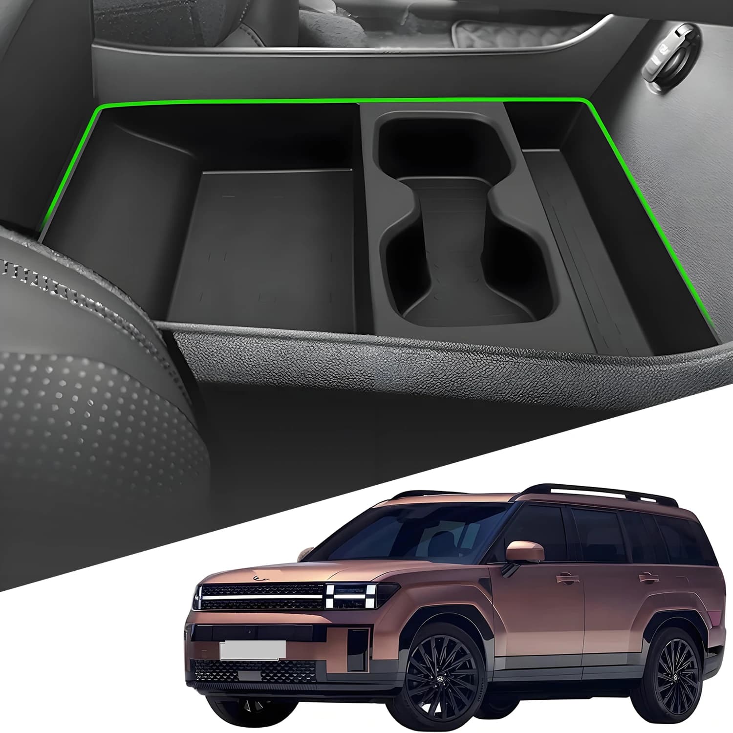 for Hyundai Santa Fe MX5 2024 2025 Center Console Organizer with Cup Holder Non-Slip TPE Storage Tray Custom Fit & Waterproof