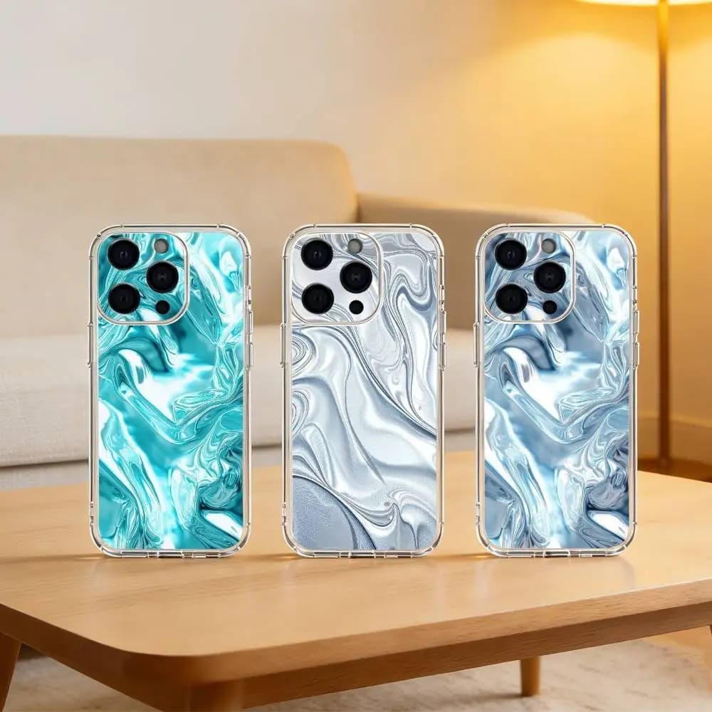 L-liquid metal Phone Case For iPhone 17 16 15 14 13 12 11 Mini Pro Max Plus Transparent Cover