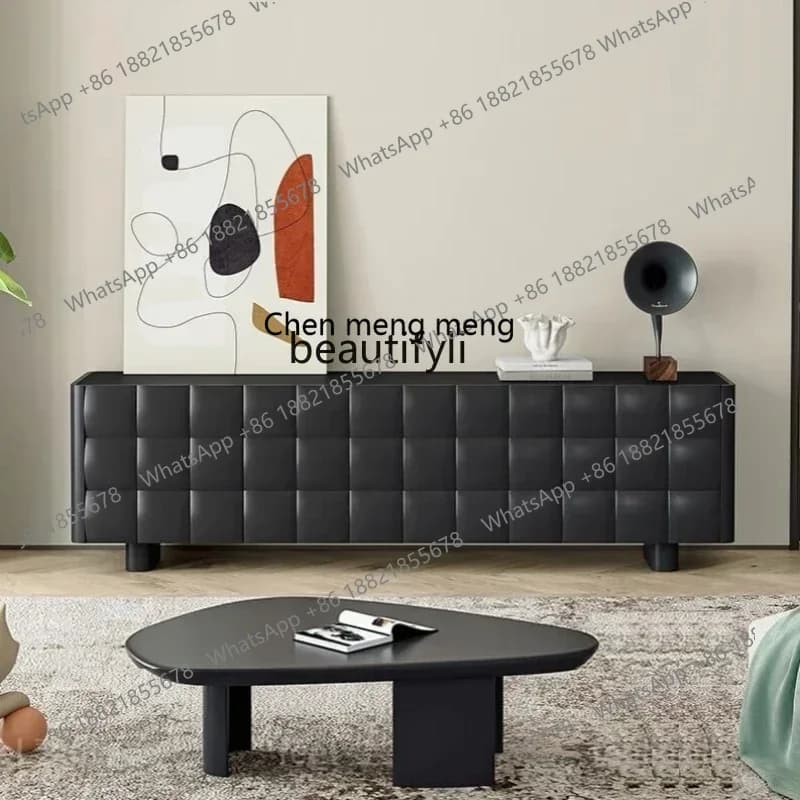 D178  Nordic TV cabinet black bread square door open matte cabinet living room entry Y96