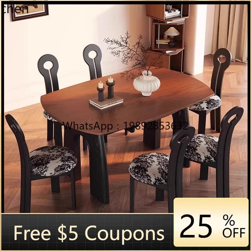 ww  antique retractable dining table household small apartment ash wood grain retro style solid wood folding round table