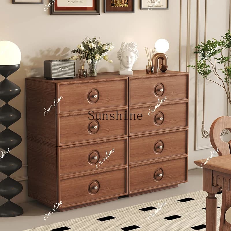 French retro solid wood bucket chest of drawers, locker, six-bucket side cabinet  FT