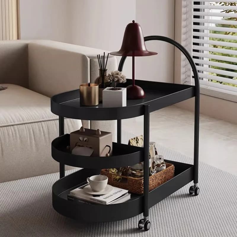 Simple Black Mobile Side Table Modern Living Room End Table Rolling Sofa Sideboard Storage Cart Luxury Snack Couch Console