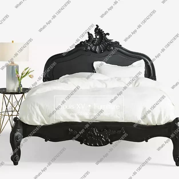 American rural French retro solid wood bed European luxury carved custom double bed modern simple design wedding bed