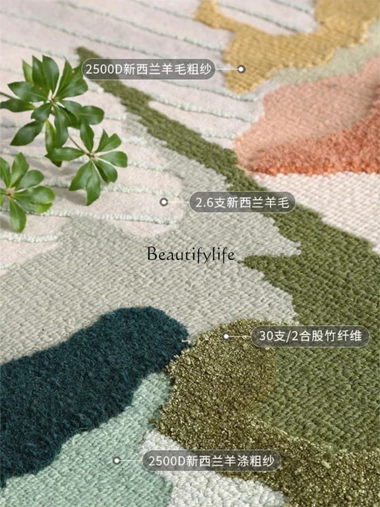 01-*Handmade light luxury carpet modern wool round bedside blanket catkins pond