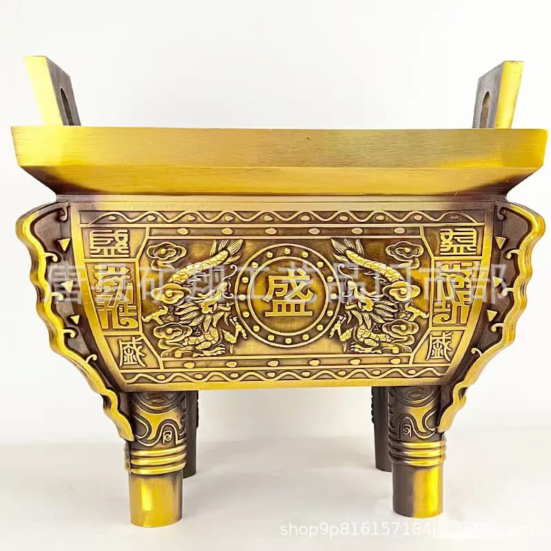 Brass Double Dragon Ding, a decorative piece for home living rooms, a copper incense burner, and an office ornament symbolizing