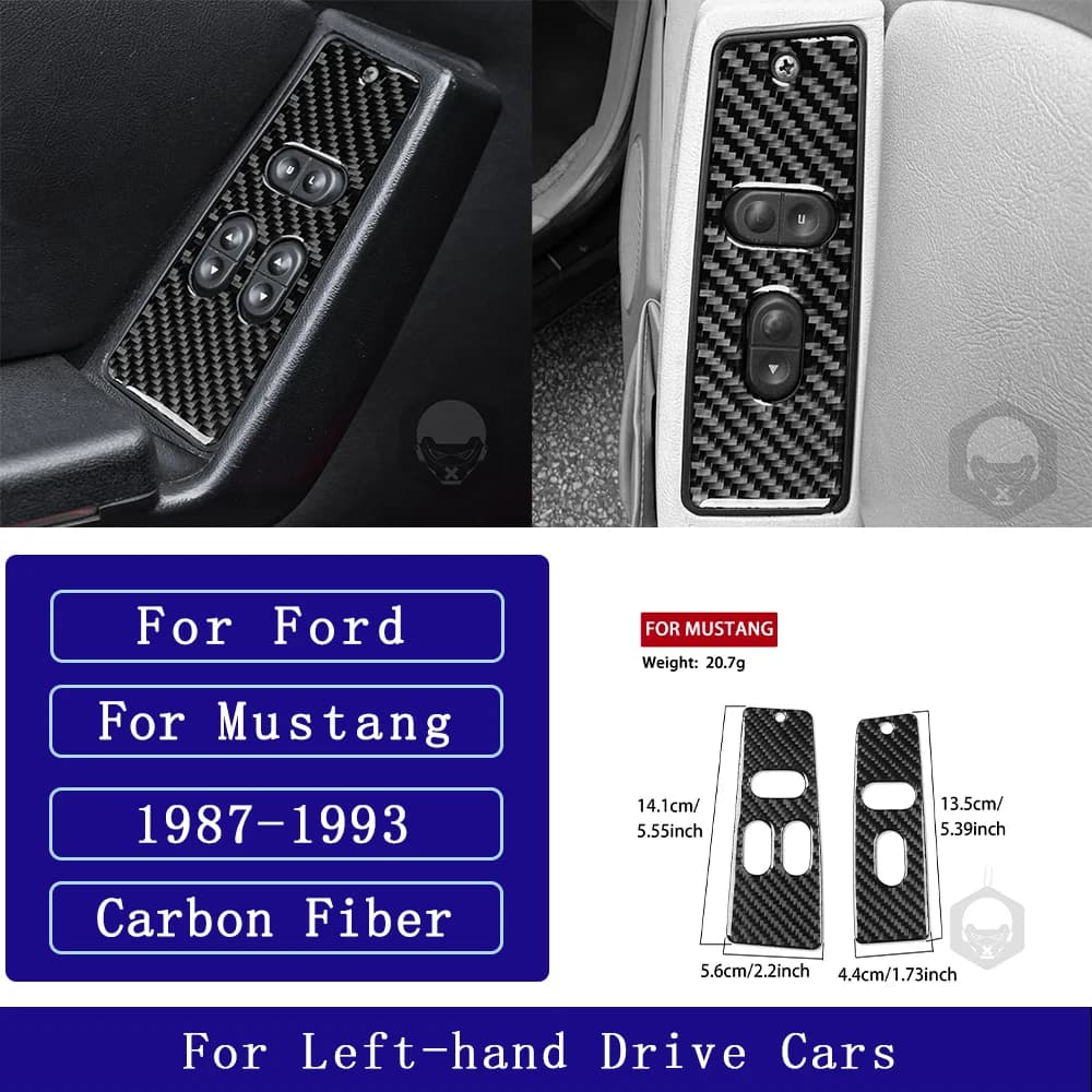 For Ford Mustang 1987-1993 Carbon Fiber Door window lift button panel Trim frame Car Accessories Interior Decorative Stickers